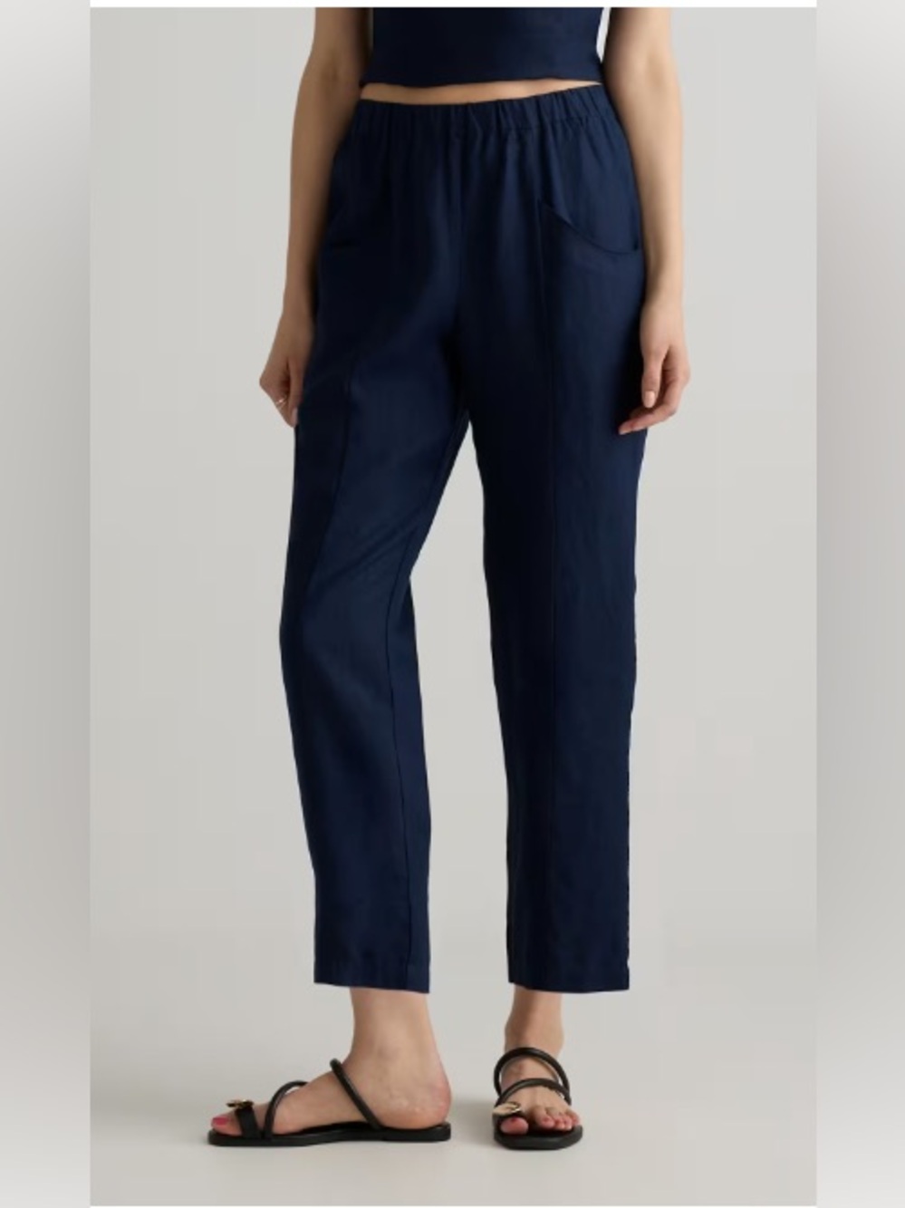 Quince 100% European Linen Tapered Ankle Pants in Deep Navy Blue size Small